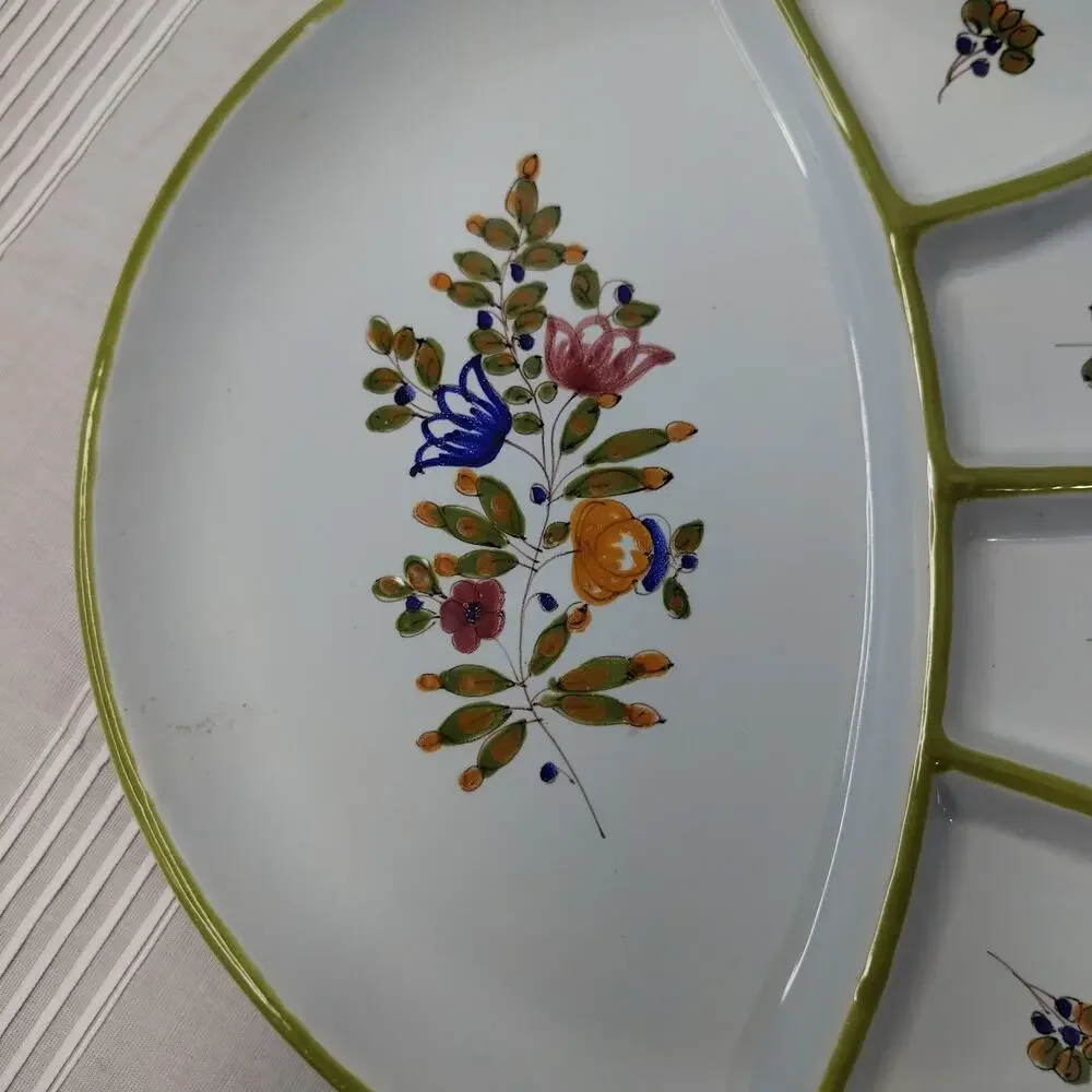 PV Peasant Village Italy Blue Floral Flower Italian Pottery 9.25